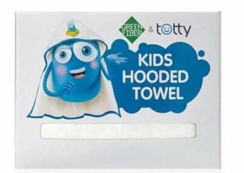 Детское полотенце с уголком Green Fiber & Totty, белое с голубым кантом.
