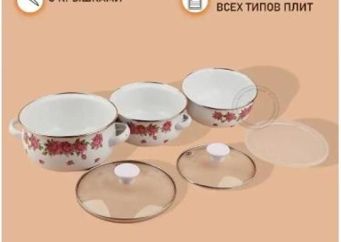 KONONO Набор эмалированных кастрюль с крышками. для всех плит