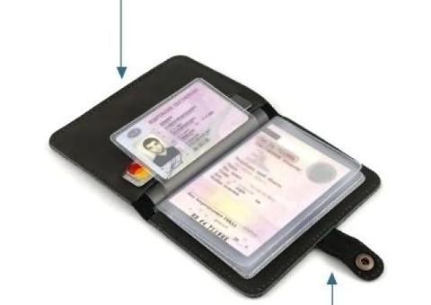 IHO Портмоне для документов Бумажник мужской кожаный черный Обложка для автодокументов Кошелек Мужчи